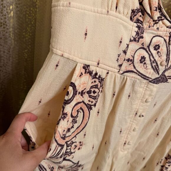 Free People Setting Sun Ivory Pink Purple Paisley Jumpsuit Large - Picture 4 of 12